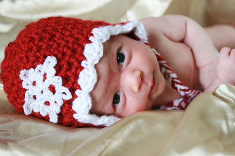 Baby girl Christmas hat with snowflake and ear flaps crochet Etsy