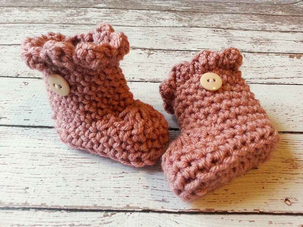 Baby girl crochet boots with button Pink newborn booties Etsy