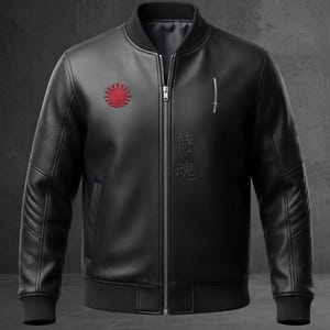 Cyberpunk Samurai Bomber Jacket | Neon Graffiti Leather Streetwear