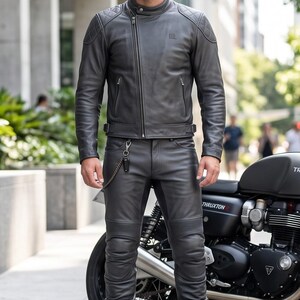 Men's Real Sheepskin Leather Cafe Racer Jacket and Pants Set – Moto Streetwear Outfit