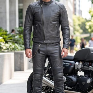 Men's Tan Leather Cafe Racer Jacket and Pants Set – Real Sheepskin Motorcycle Outfit