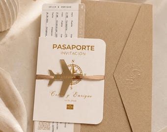 Invitación de boda Pasaporte | Plantilla editable Canva | Billete de embarque | Invitación digital | Wedding Passport