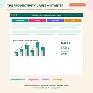 Essential Business Planner in Excel | Budget, Cash Flow, To-Do, Dashboard | Italian, English | Instant Download