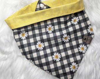 Dog Bandana | Snap Bandana | Cat Bandana | Pet Neckwear | Puppy Accessory | Black Daisy