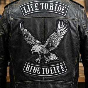 Embroidered Eagle Biker Patch Set | Live to Ride Rockers | Iron-On