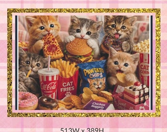 Kittens and Junk food Counted Cross Stitch Pattern | Digital Format | Full Coverage| Pattern Keeper | Saga