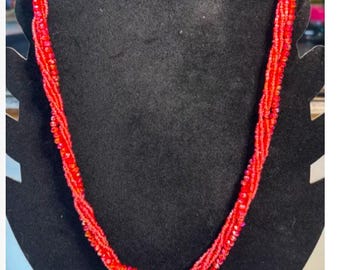 Red glass Beaded 19-Inch multi-strand Necklace