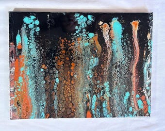 Turquoise and Orange Abstract Painting.
