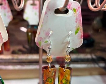 Amber Green Rectangle Bead Earrings