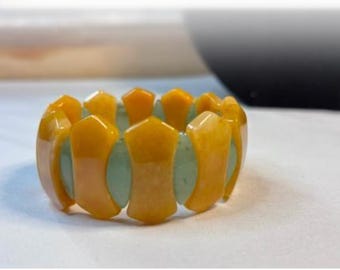 Butterscotch Amber and Jade gemstone stretch bracelet