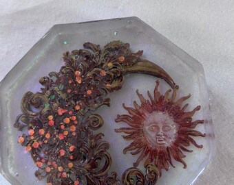 Sun and Moon Resin Coaster