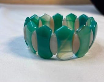 Emerald green jade with agate stone quartz bead Stretch Bracelet