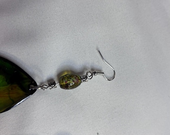 Green Amber Teardrop Resin Earrings