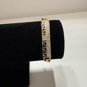 Gold Greek Key Bracelet size 7.5  with vvscz Accents