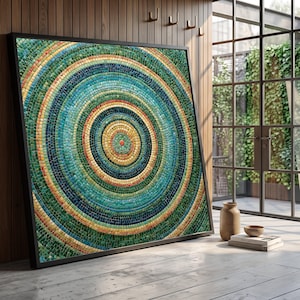 Colorful Circular Mosaic Pattern Canvas Wall Art, Geometric Abstract Home Decor, Vibrant Tile Design Canvas, Modern Wall Decoration