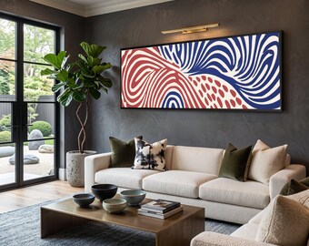 Abstract Red and Blue Swirl Canvas, Modern Wave Wall Art, Contemporary Geometric Design, Home Decor Canvas, Ready to Hang Artwork