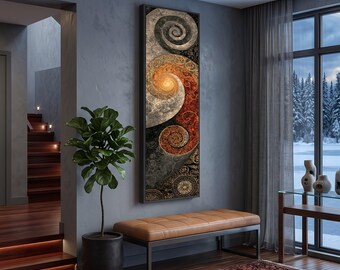 Elegant Spiral Pattern Canvas Wall Art, Abstract Swirl Design, Ornate Home Decoration, Modern Artistic Canvas, Large Vertical Wall Art