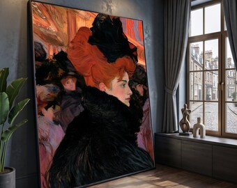 Elegant Redhead Woman Black Fur Coat Canvas, Vintage Portrait Wall Art, Classic Belle Époque Style Canvas, Victorian Fashion Decoration