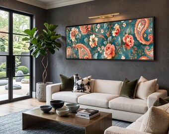 Vintage Floral Pattern Canvas, Classic Paisley Wall Art, Elegant Botanical Design, Retro Flowers Canvas, Home Decor Wall Accent