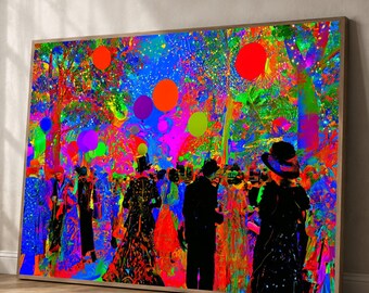 Vibrant Festival Crowd Canvas, Colorful Balloon Party Wall Art, Abstract Outdoor Celebration Canvas, Bright Event Scene Decoration, Ready to
