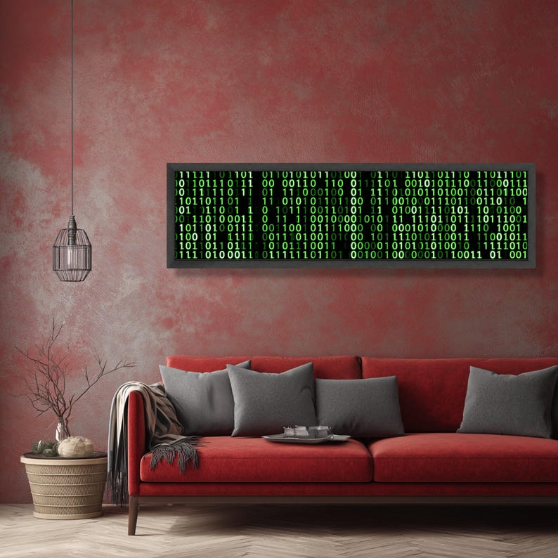 Glowing Binary Code Canvas, Digital Matrix Wall Art, Tech Abstract Canvas, Modern Home Decoration, Cybersecurity Theme Artwork image 4