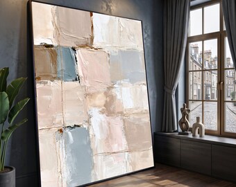 Neutral Toned Abstract Blocks Canvas, Modern Geometric Wall Art, Soft Pastel Home Decor, Contemporary Canvas Panel, Ready to Hang