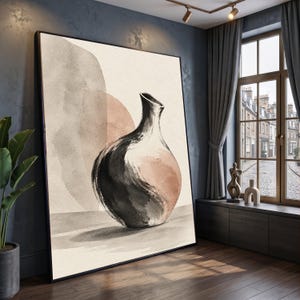 Elegant abstrakt vaskanvas, modern neutral konst, minimalistisk heminredning, modern väggkonst, jordfärgad dekoration