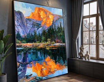 Majestic Sunset Mountain Reflection Canvas, Nature Landscape Wall Art, Scenic Lake View, Pine Forest Decor, Vibrant Outdoor Canvas
