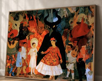 Mexican Festival Scene Canvas, Traditional Costume Wall Art, Colorful Cultural Celebration Canvas, Unique Party Gathering Decor