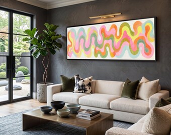 Vibrant Abstract Swirls Canvas, Colorful Wavy Lines Wall Art, Modern Home Decoration, Contemporary Canvas Design, Ready to Hang Art