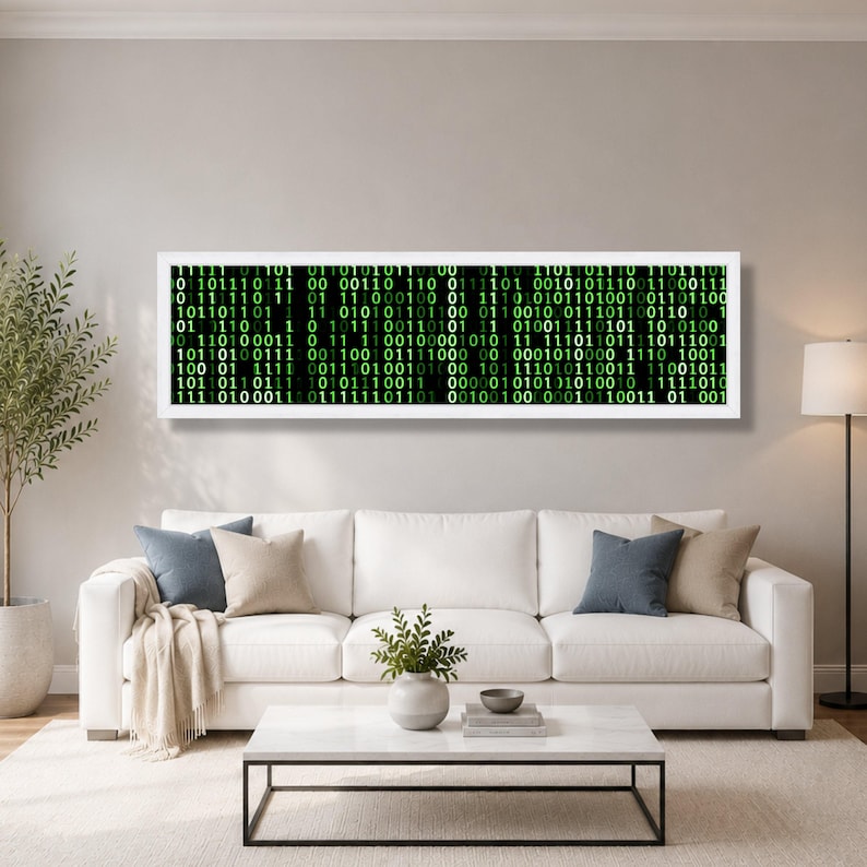 Glowing Binary Code Canvas, Digital Matrix Wall Art, Tech Abstract Canvas, Modern Home Decoration, Cybersecurity Theme Artwork image 7