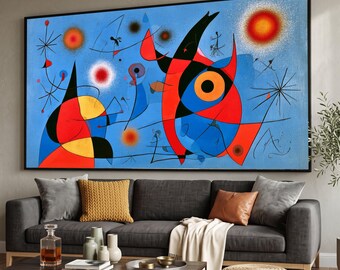 Abstract Cosmic Shapes Canvas, Modern Blue Red Wall Art, Geometric Composition Canvas, Colorful Home Decoration, Contemporary Canvas Print