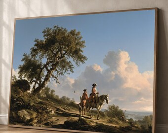 Historic Equestrian Journey Canvas, Countryside Landscape Wall Art, Classic Rider Scene, Nature Trail Canvas, Outdoor Adventure Decoration