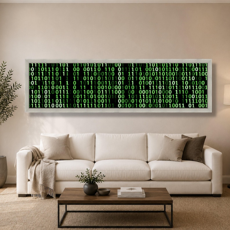 Glowing Binary Code Canvas, Digital Matrix Wall Art, Tech Abstract Canvas, Modern Home Decoration, Cybersecurity Theme Artwork image 5