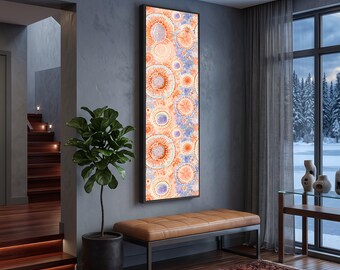 Vibrant Circular Abstract Canvas, Coral and Lavender Wall Art, Geometric Pattern Canvas, Modern Home Decor, Ready to Hang Artwork