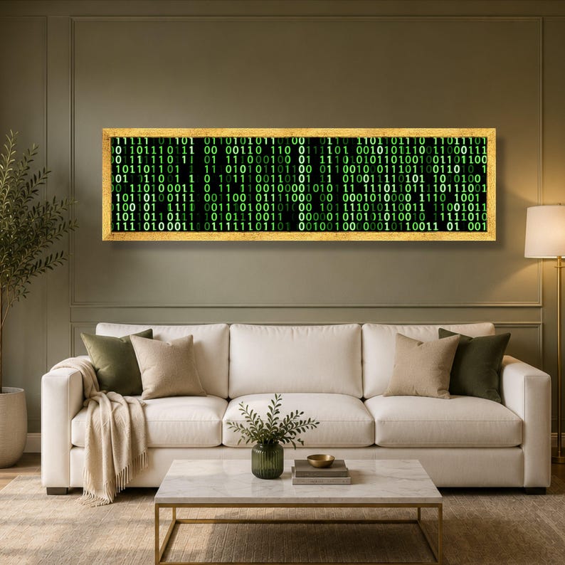 Glowing Binary Code Canvas, Digital Matrix Wall Art, Tech Abstract Canvas, Modern Home Decoration, Cybersecurity Theme Artwork image 6
