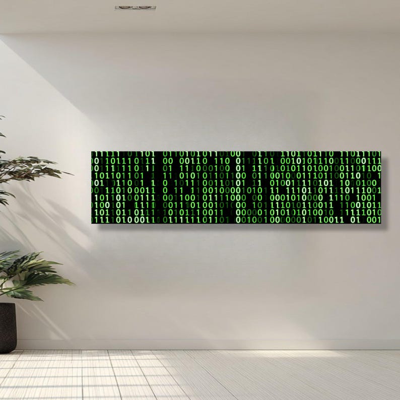 Glowing Binary Code Canvas, Digital Matrix Wall Art, Tech Abstract Canvas, Modern Home Decoration, Cybersecurity Theme Artwork image 2