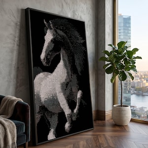 Binary Code Horse Canvas Wall Art, Digital Animal Silhouette, Modern Black and White Home Decor, Unique Equine Canvas Print, Ready to Hang