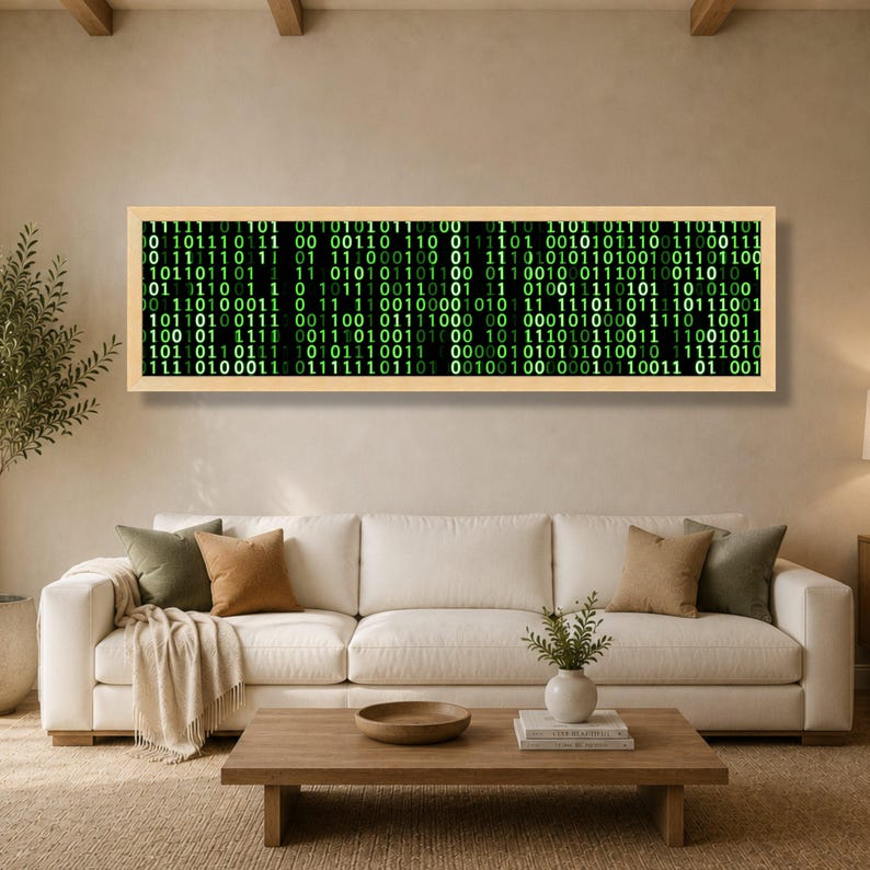 Glowing Binary Code Canvas, Digital Matrix Wall Art, Tech Abstract Canvas, Modern Home Decoration, Cybersecurity Theme Artwork image 8