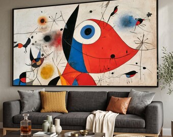 Abstract Colorful Bird Canvas Wall Art, Modern Surrealist Animal Design, Whimsical Home Decor, Artistic Canvas