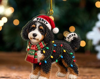 Customized Name Bernedoodle Christmas Ornament, Dog First Christmas FLAT Ornament, Personalized Puppy Ornament UO1301