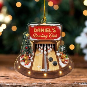Personalized Bowling Club 2D Flat Christmas Ornament/Custom Bowling Ornament/Bowling Lovers Bowling Xmas Decor, Bowling Players Gift OHXJ17