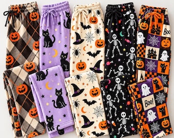 Halloween Pajama Pants |  Cozy Plush Lounge Pants |  Spooky Printed Sleepwear  | UniSex Warm Fall Pajama Bottoms