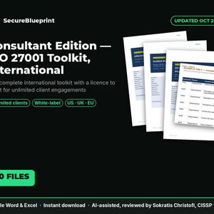 ISO 27001 konsultverktygslåda, internationell utgåva – Kommersiell licens för obegränsade kunder – ISMS-mallar, vCISO