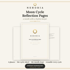 Dziennik cyklu księżycowego do druku | Intencje na nów, strony refleksji na pełnię księżyca, miesięczny rytuał w formacie PDF | Rozmiary: A4, A5