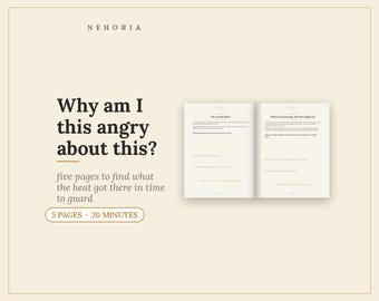 Dziennik gniewu do druku | 5 stron z wskazówkami, jak znaleźć to, co kryje się pod gniewem, zeszyt ćwiczeń do regulacji emocji w formacie PDF | A4, litera A5
