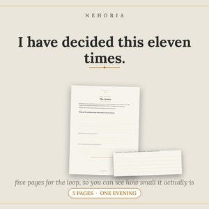 Puede incluir: Un documento beige titulado Nehoria con el texto I have decided this eleven times. Incluye una página de formulario con el título The census y una tira rectangular más pequeña con líneas para escribir, además del texto five pages for the loop.