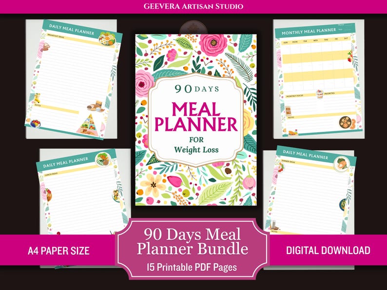 90 Days Meal Planner for Weight Loss Bundle Printable PDF, Weekly ...