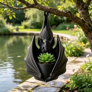 Vaso de plantas em forma de morcego para pendurar – Vaso gótico assustador, suporte gótico para suculentas e cactos, tigela de armazenamento de mesa para o Halloween