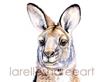 Baby Kangaroo Joey Watercolour Painting Print Aussie Australian Animal Nursery Wall Art